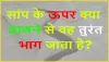 Gk Quiz in Hindi || सांप के काटने पर क्या खाना चाहिए? आखिर सांप के ऊपर क्या डालने से वह तुरंत भाग जाता है?