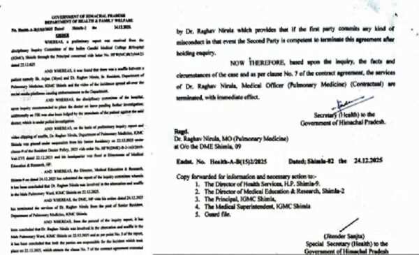 सुक्खू सरकार ने डॉक्टर राघव का कॉन्ट्रैक्ट भी किया टर्मिनेट।